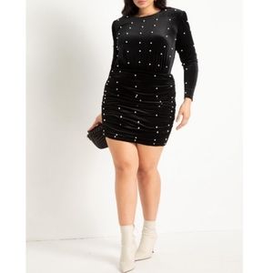 Eloquii ruched black pearl dress